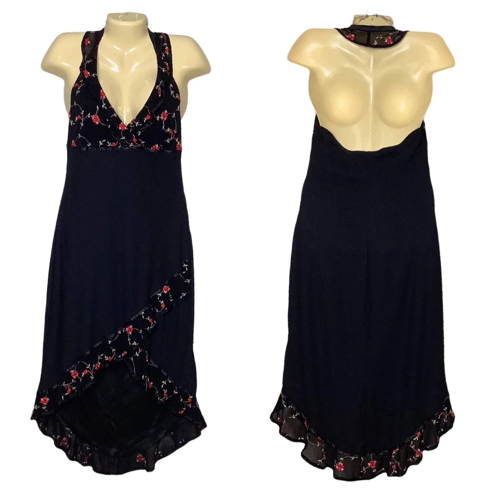 Vintage Dress 90s Floral Ruffle Prom Halter Empire Waist Hi Low Hem Maxi by Rampage - Image 6