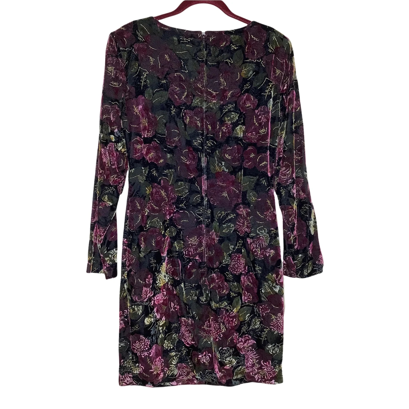 Vintage Dress 90s Velvet Velour Floral Sheath 9/10 Prom Party Sweetheart Neck S by Concepts - Image 2