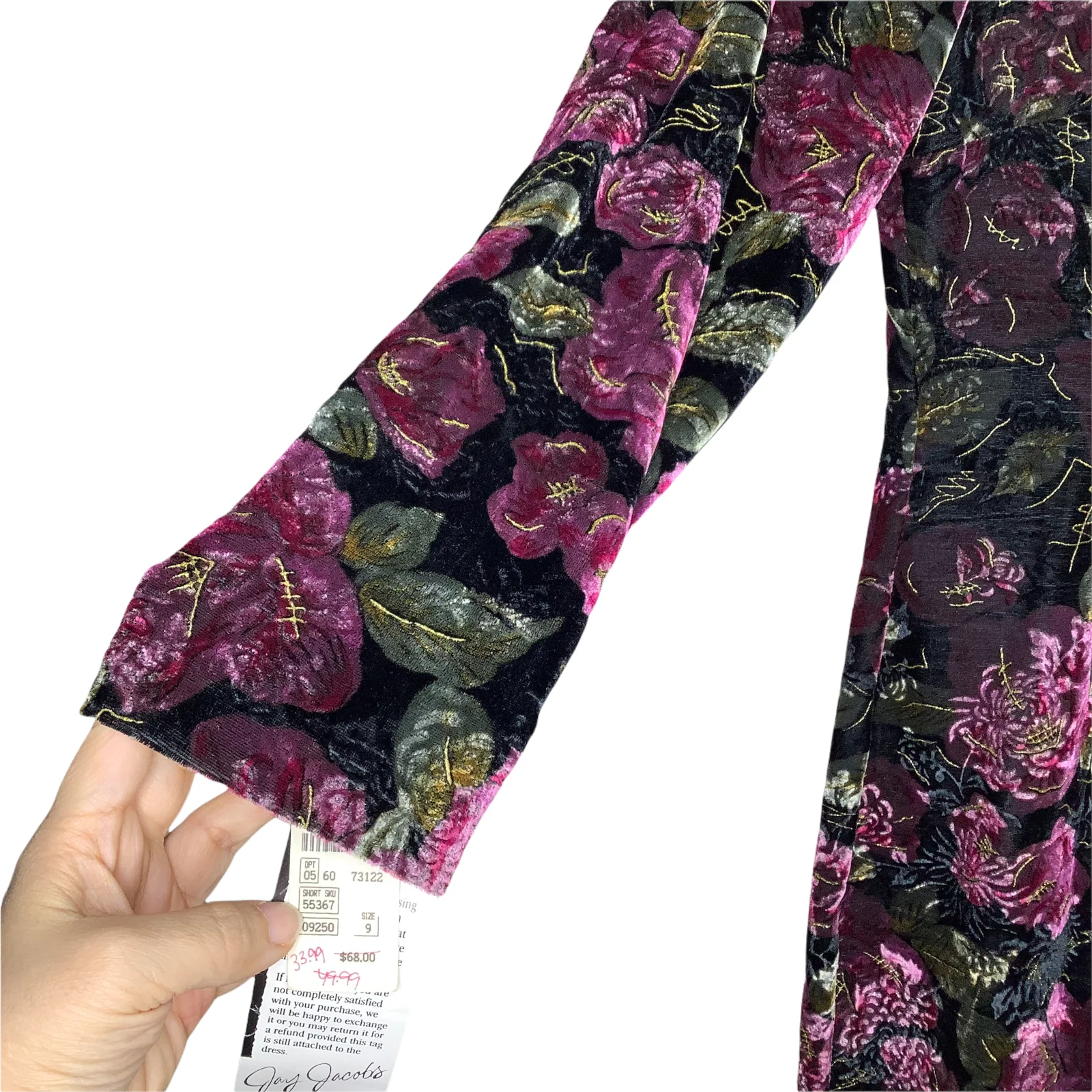Vintage Dress 90s Velvet Velour Floral Sheath 9/10 Prom Party Sweetheart Neck S by Concepts - Image 3