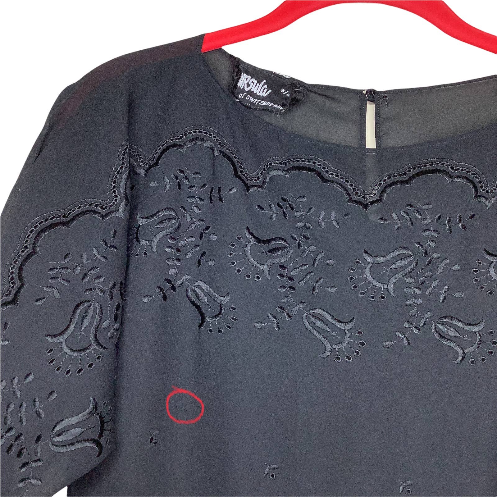 Vintage Dress Embroidered Floral Semi Sheer Dolman Midi Xs/s Dark Academia Goth by Ursula - Image 3