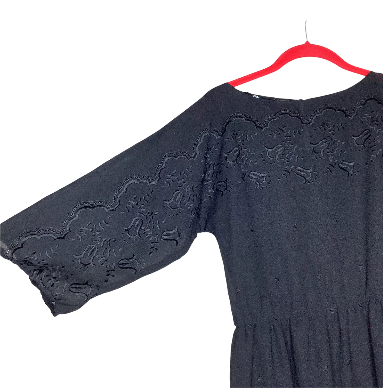 Vintage Dress Embroidered Floral Semi Sheer Dolman Midi Xs/s Dark Academia Goth by Ursula - Image 9