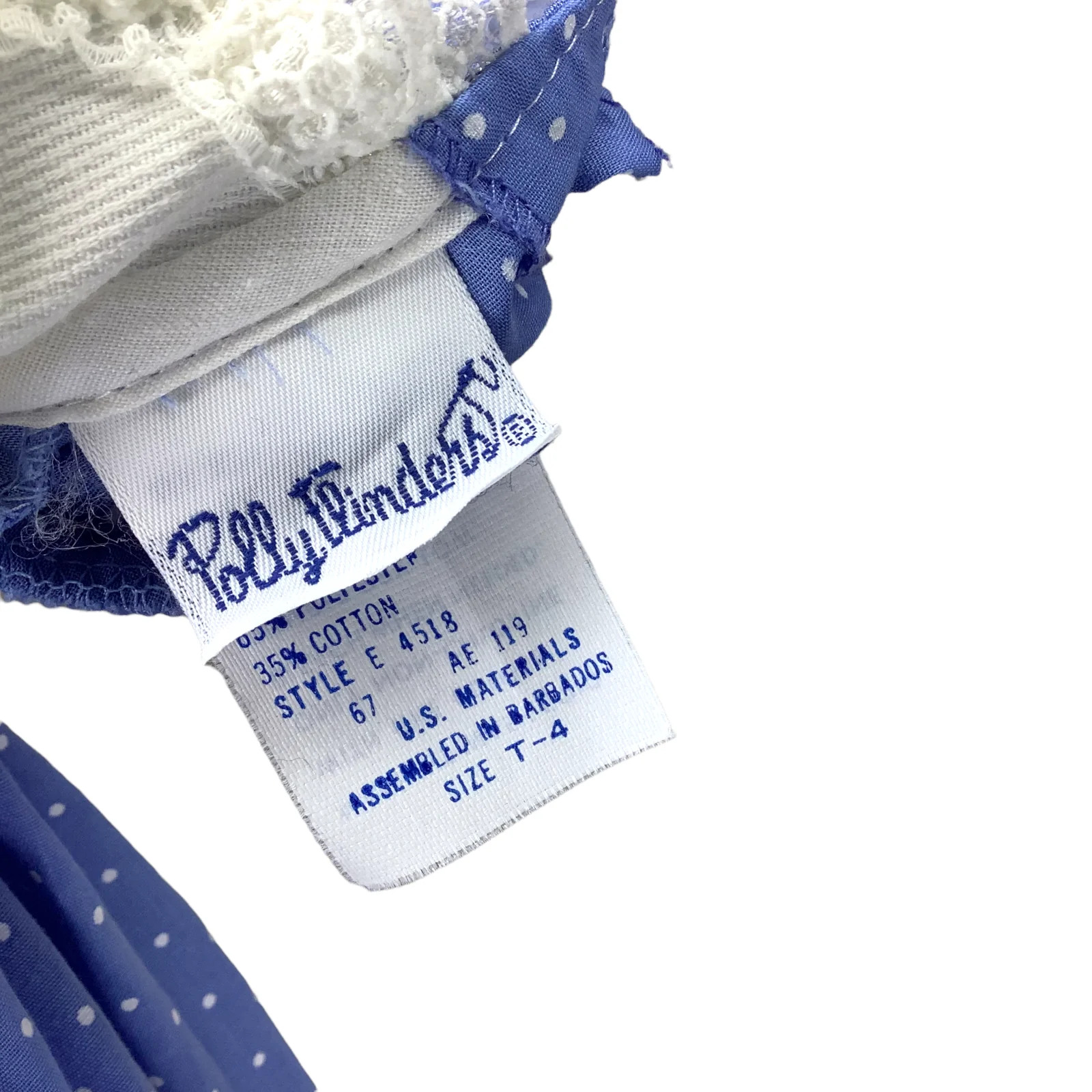 Vintage Dress Girls 4t Blue White Polka Dot Floral Ruffle Lace Smocked Prairie by Polly Flinders - Image 4