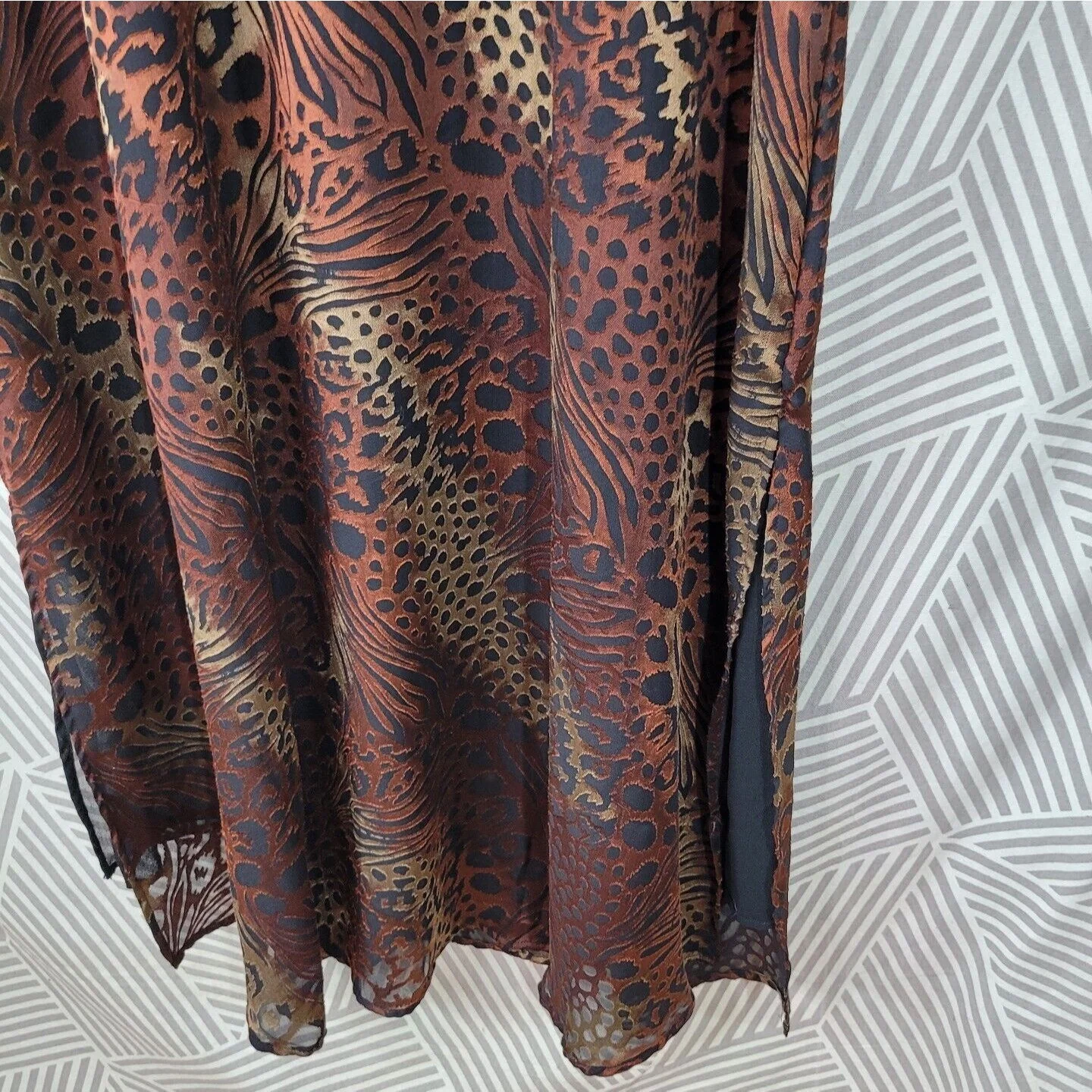 Vintage Dress Jacket Top Set Plus Size 2x Sheer Top Modest Long Animal Print by Kloz Lyne - Image 8