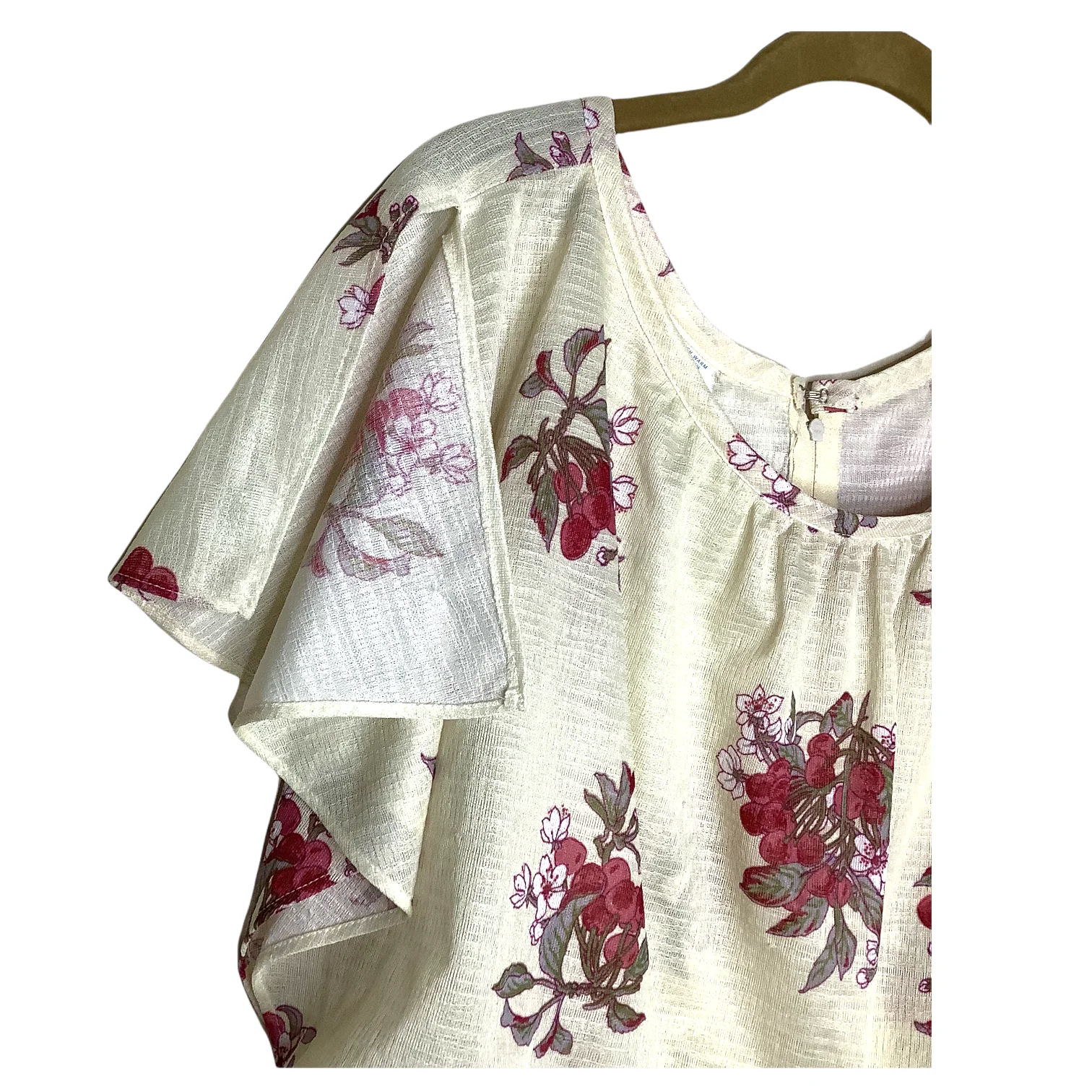 Vintage Dress M 70s Blouson Lightweight Gauzy Floral Flutter Sleeve Prairie by Sears - Image 11