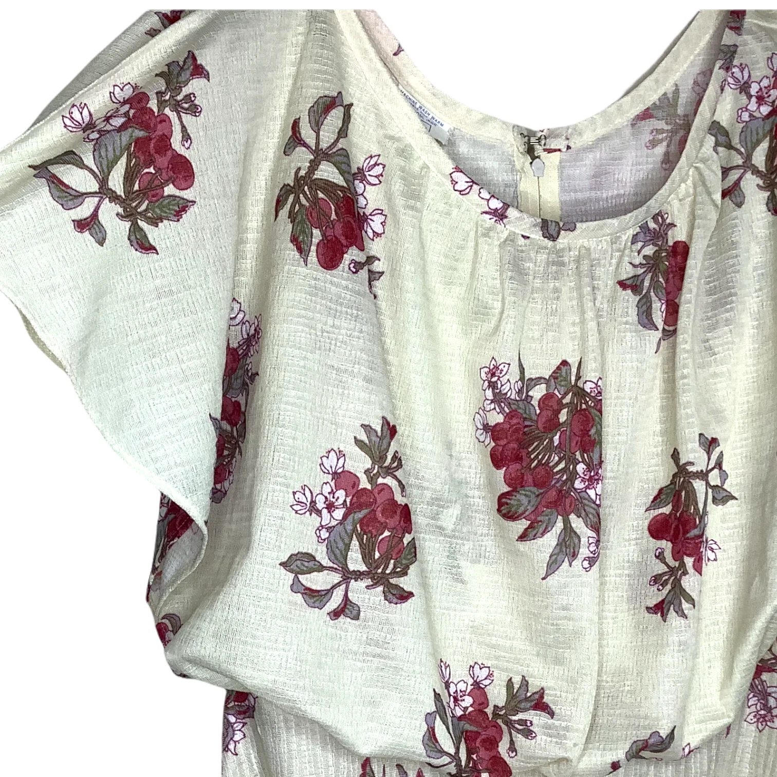 Vintage Dress M 70s Blouson Lightweight Gauzy Floral Flutter Sleeve Prairie by Sears - Image 9