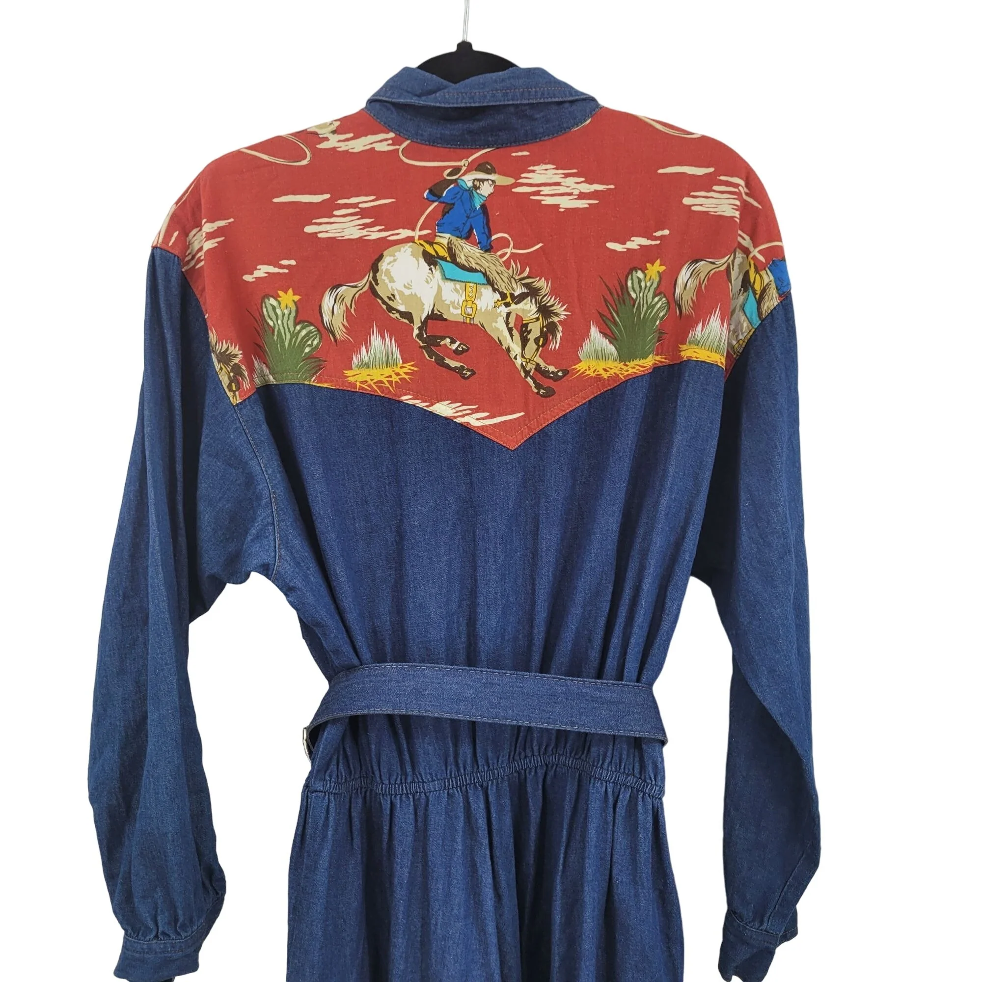 Vintage Dress Maxi Prairie Western Cowgirl Rodeo Belted Denim by Carol Anderson California - Image 10