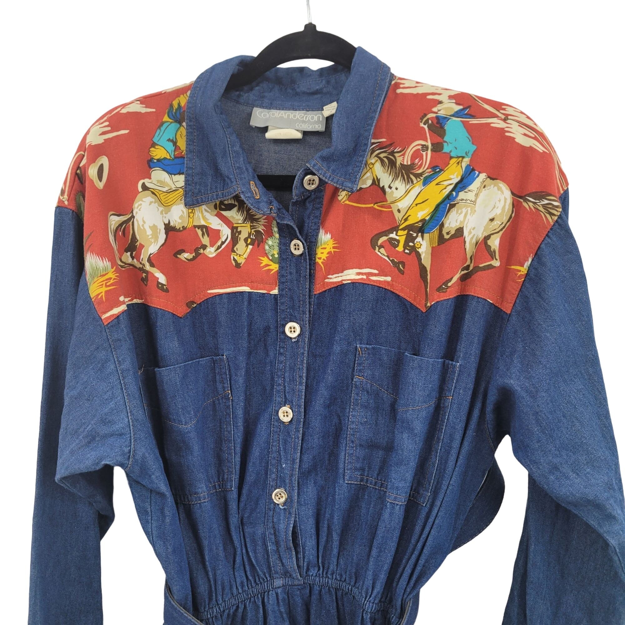 Vintage Dress Maxi Prairie Western Cowgirl Rodeo Belted Denim by Carol Anderson California - Image 6