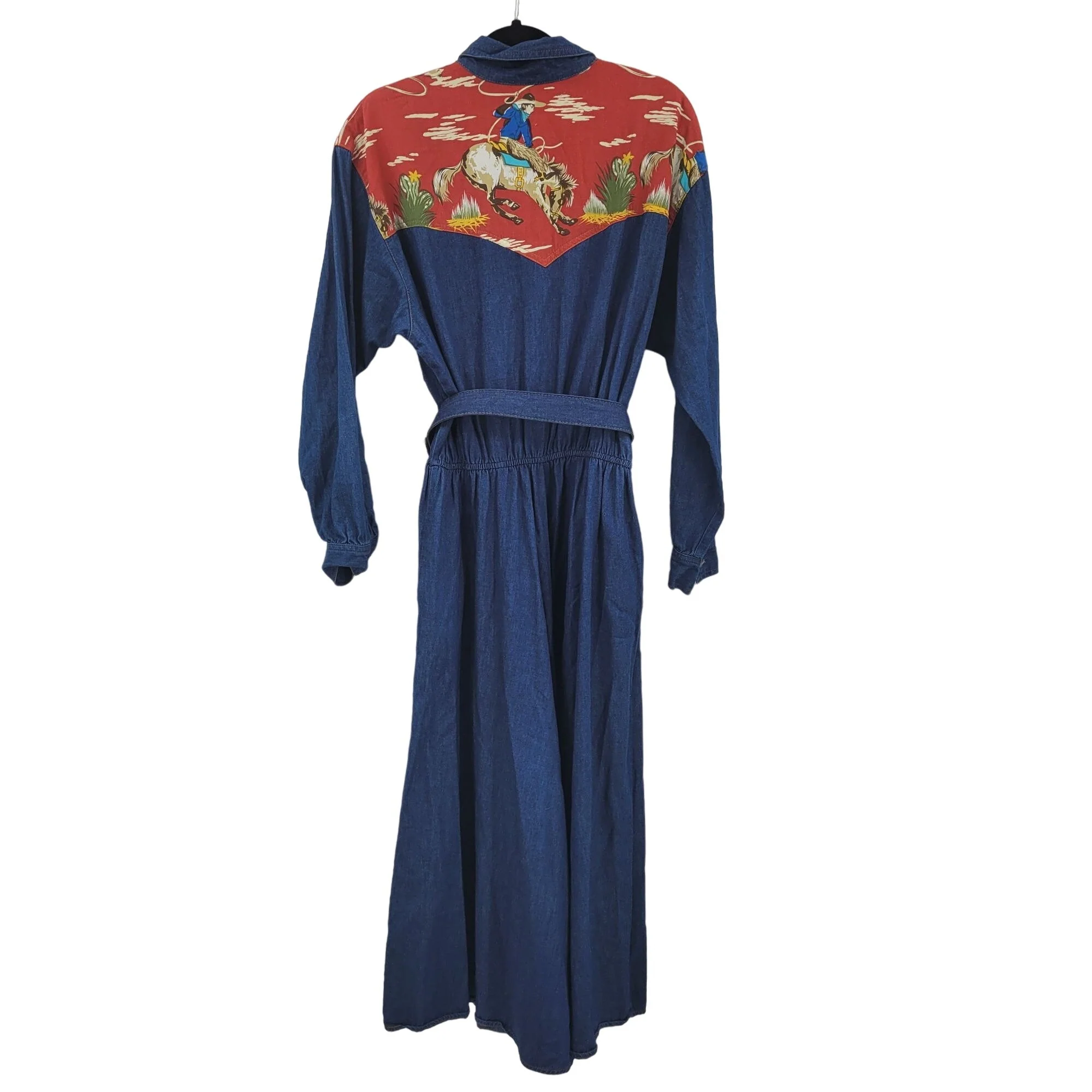 Vintage Dress Maxi Prairie Western Cowgirl Rodeo Belted Denim by Carol Anderson California - Image 9