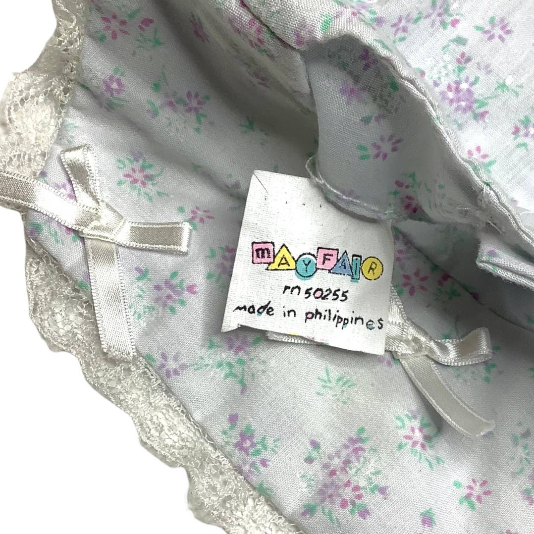 Vintage Dress Newborn Floral Calico Bunnies Rabbit Bib Front Lace Bow Ruffles by Mayfair - Image 6