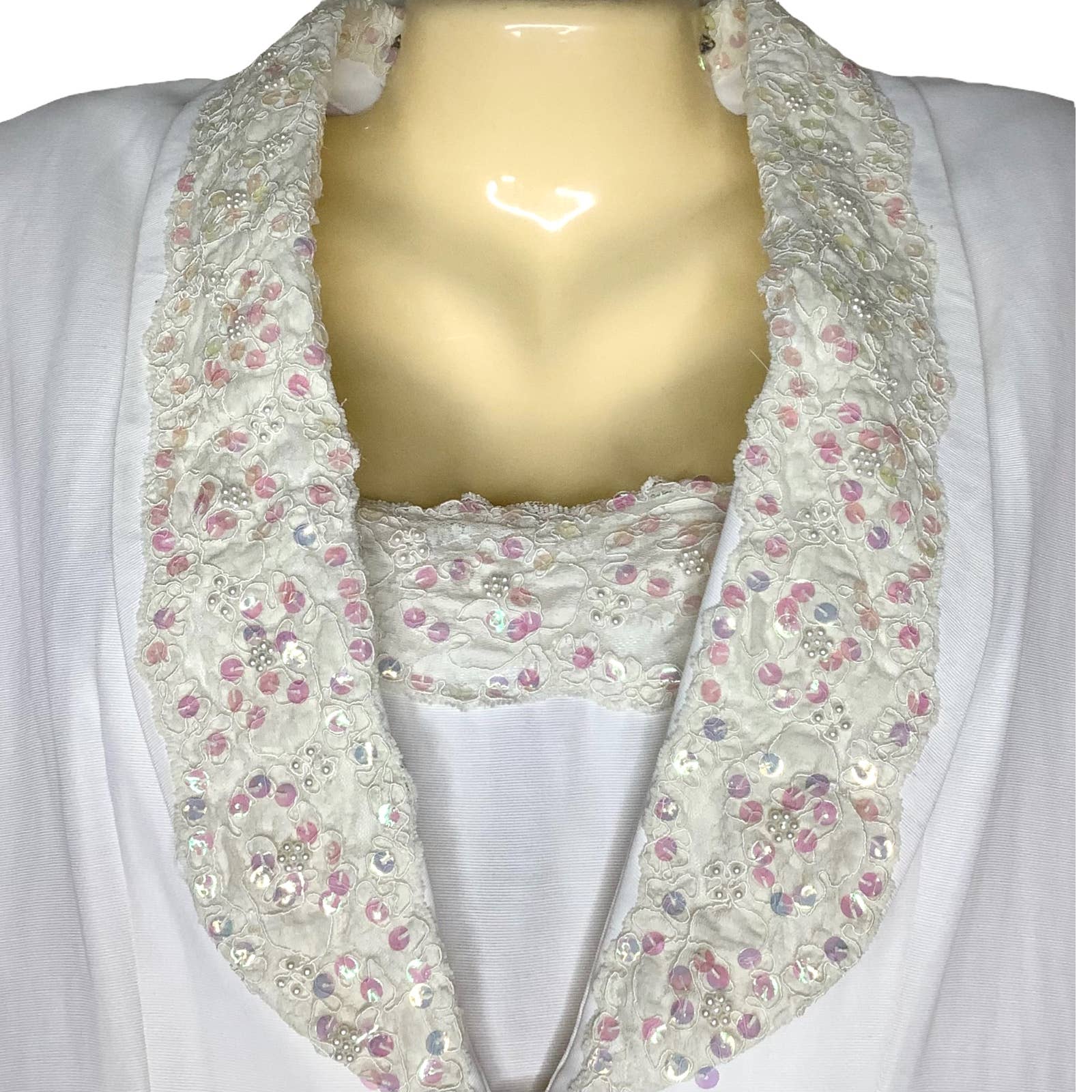 Vintage Dress Suit 80s Beaded Sequins Trim Sleeveless Sheath Jacket Wedding Prom by JR Nites - Image 3