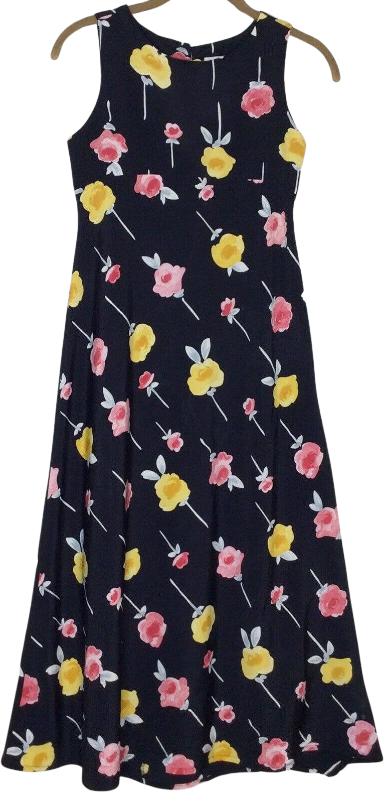 Vintage Dress Xs Floral Rose 80s 90s Empire Waist Sleeveless Sheath Black Grunge by On The Verge