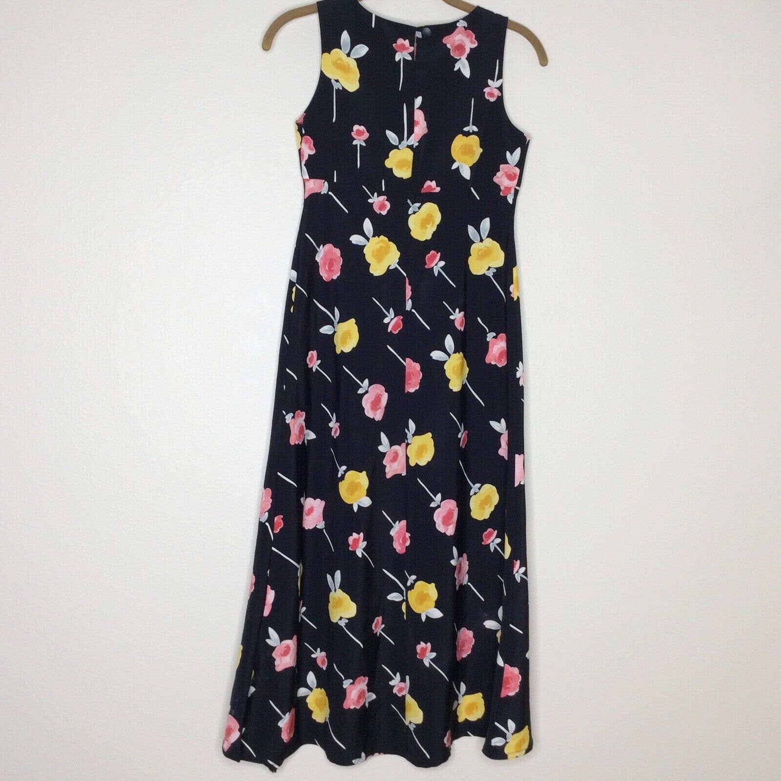 Vintage Dress Xs Floral Rose 80s 90s Empire Waist Sleeveless Sheath Black Grunge by On The Verge - Image 2