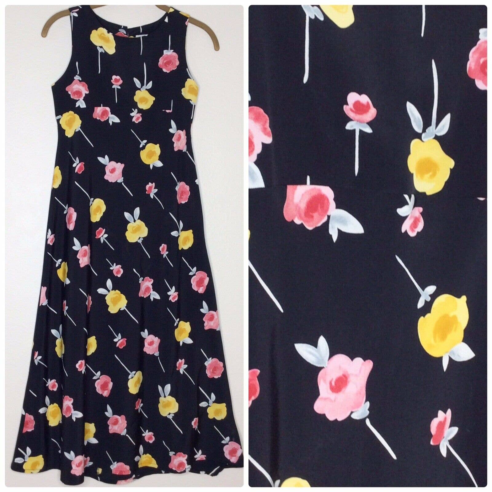 Vintage Dress Xs Floral Rose 80s 90s Empire Waist Sleeveless Sheath Black Grunge by On The Verge - Image 3