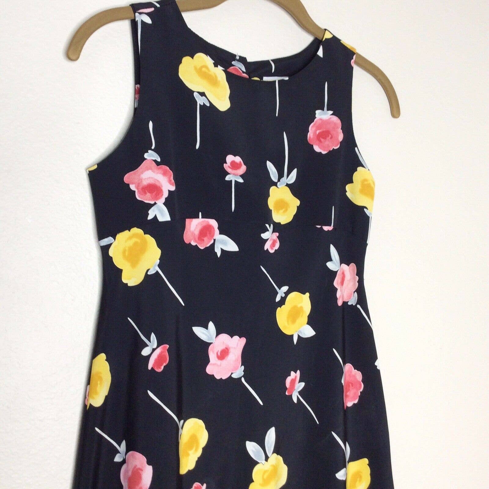 Vintage Dress Xs Floral Rose 80s 90s Empire Waist Sleeveless Sheath Black Grunge by On The Verge - Image 6