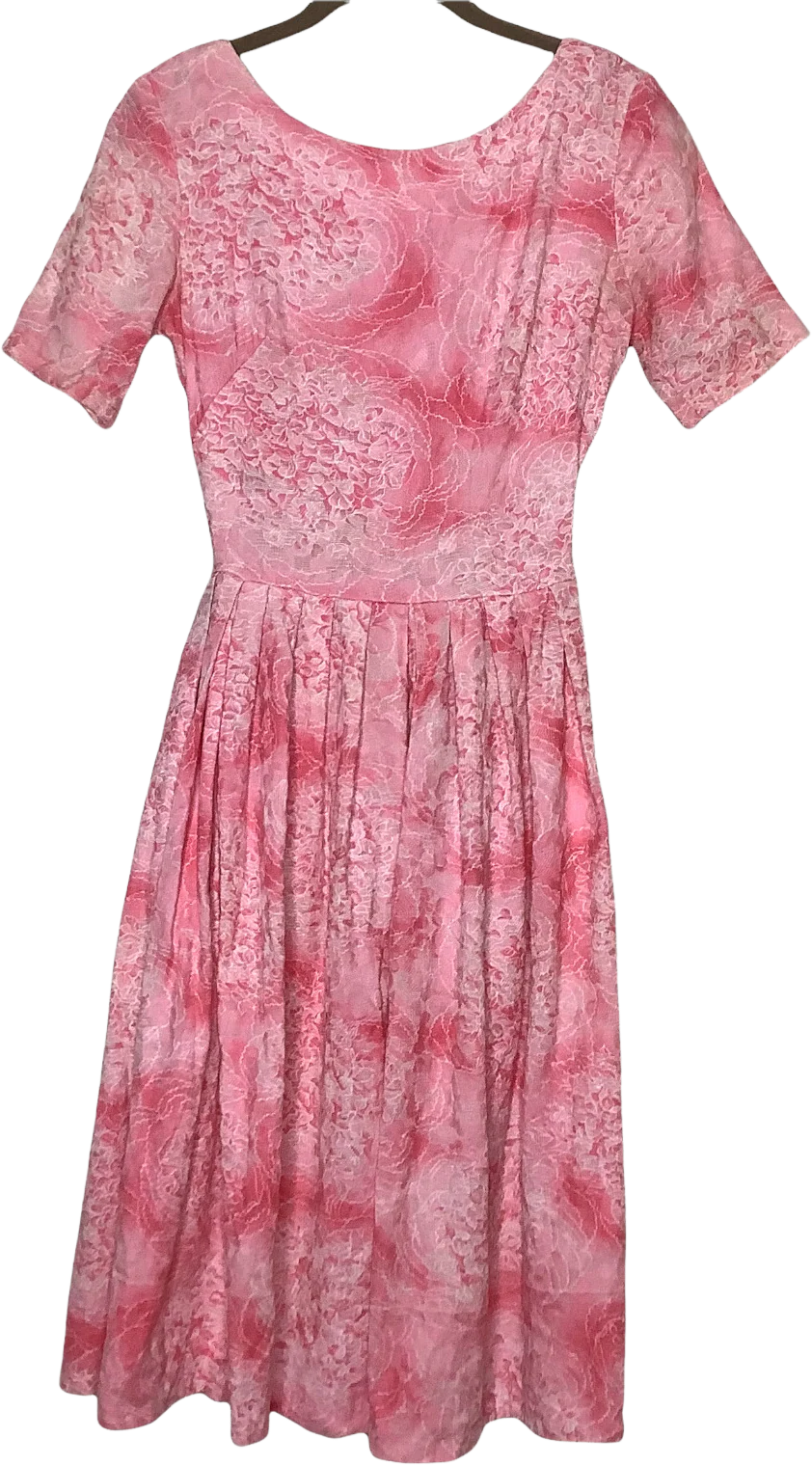 Vintage Dress Xs Pink Red Floral Textured Fairy Grunge Short Sleeve Midi Pastel