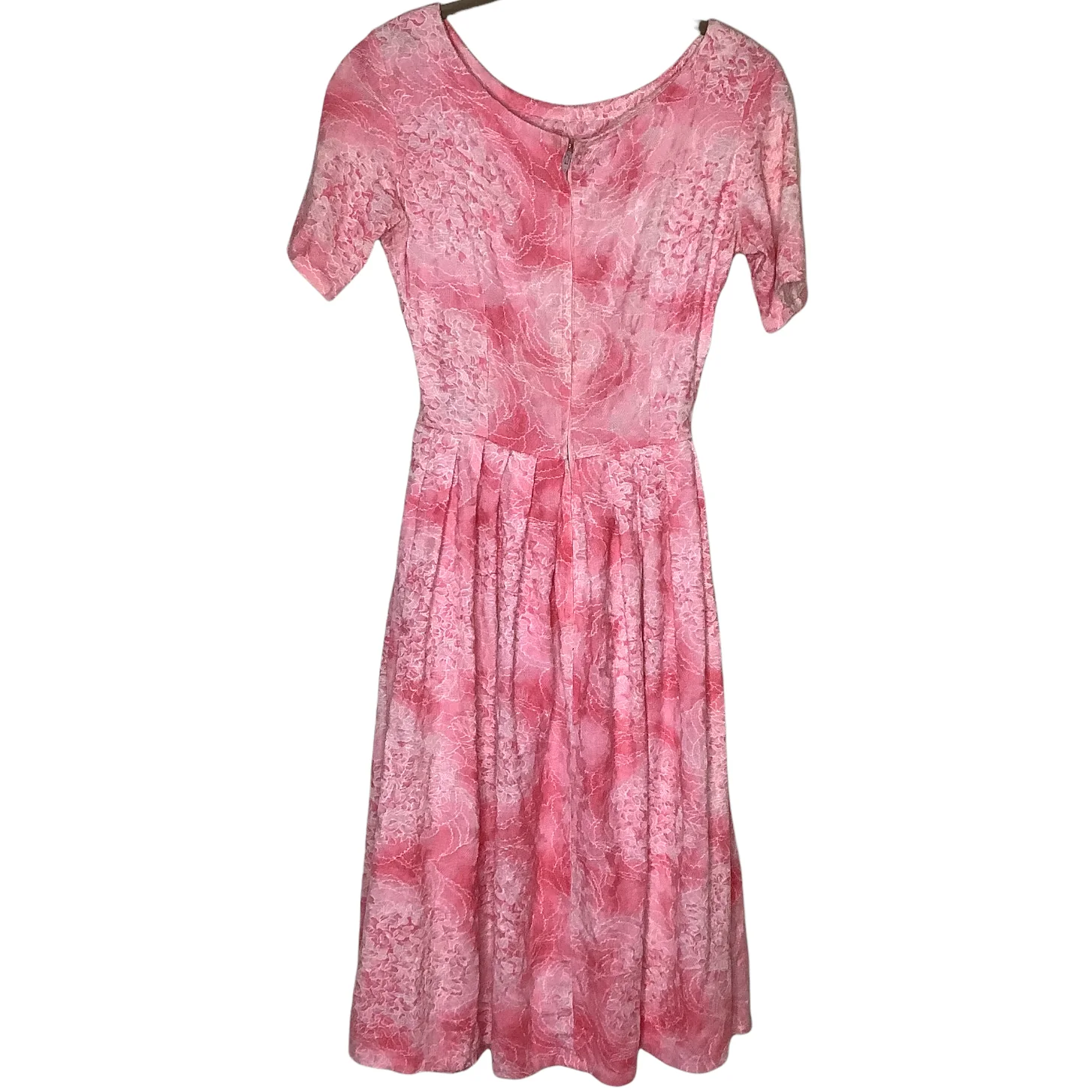 Vintage Dress Xs Pink Red Floral Textured Fairy Grunge Short Sleeve Midi Pastel - Image 2