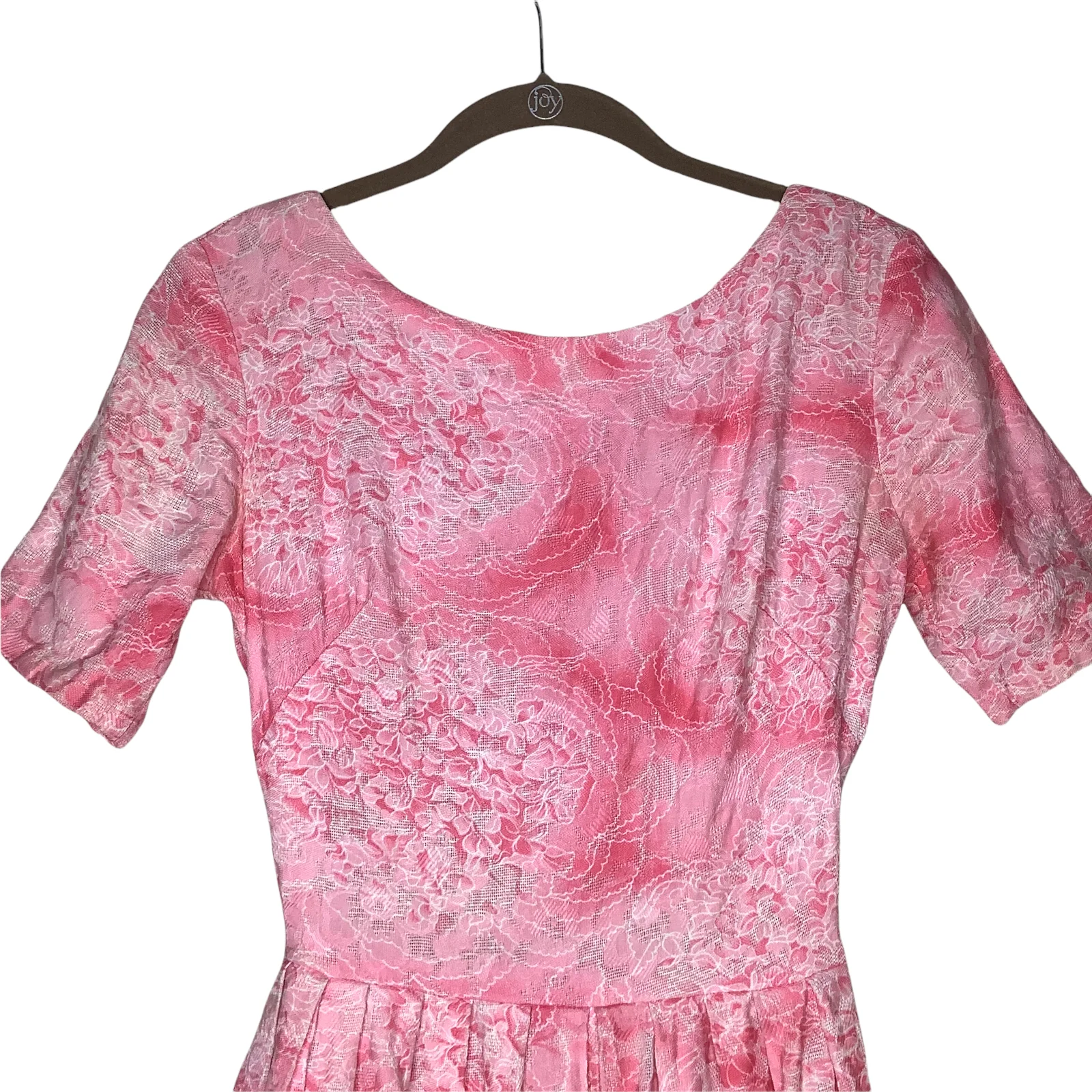 Vintage Dress Xs Pink Red Floral Textured Fairy Grunge Short Sleeve Midi Pastel - Image 5