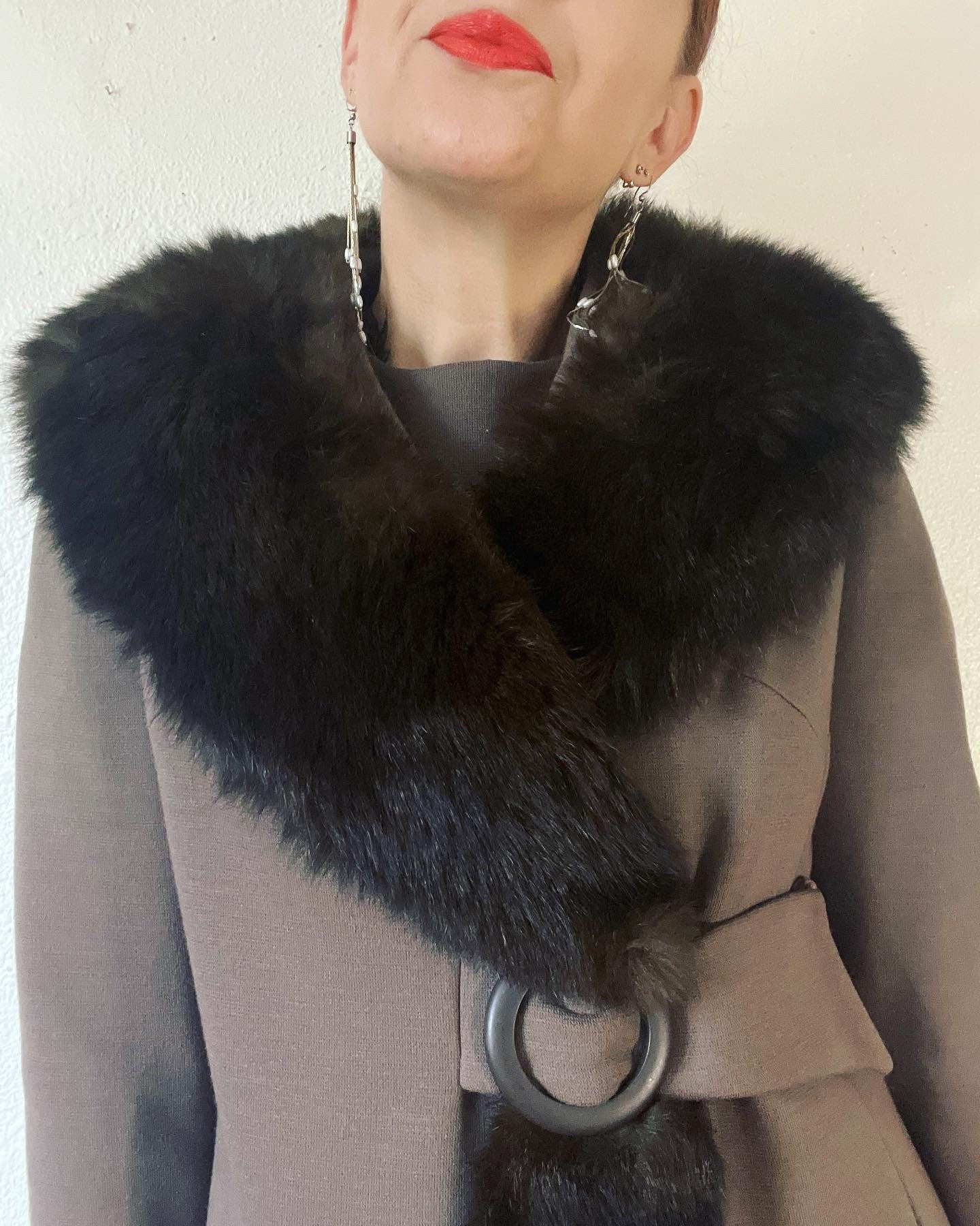 Vintage Early Mid 60s Shades of Shrooms Pure Wool Ponte Knit Two Piece Set Micro Mini Dress and Incredible Shawl Collar by Portobello Road - Image 3