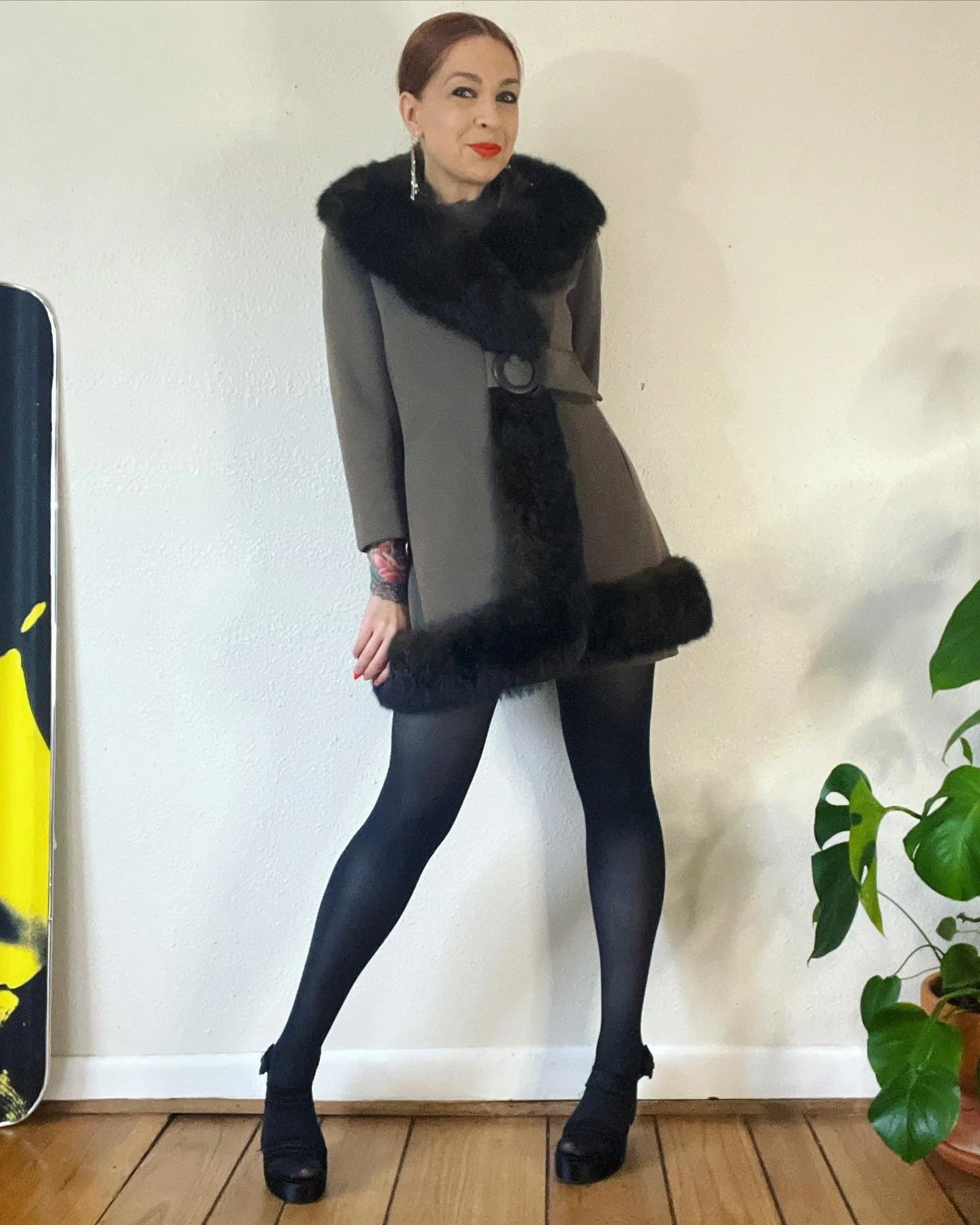 Vintage Early Mid 60s Shades of Shrooms Pure Wool Ponte Knit Two Piece Set Micro Mini Dress and Incredible Shawl Collar by Portobello Road - Image 9