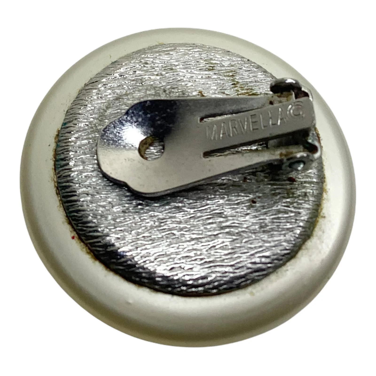 Vintage Earrings Clip On Off White Rippled Paint Textured Round Dome 1" by Marvella - Image 3
