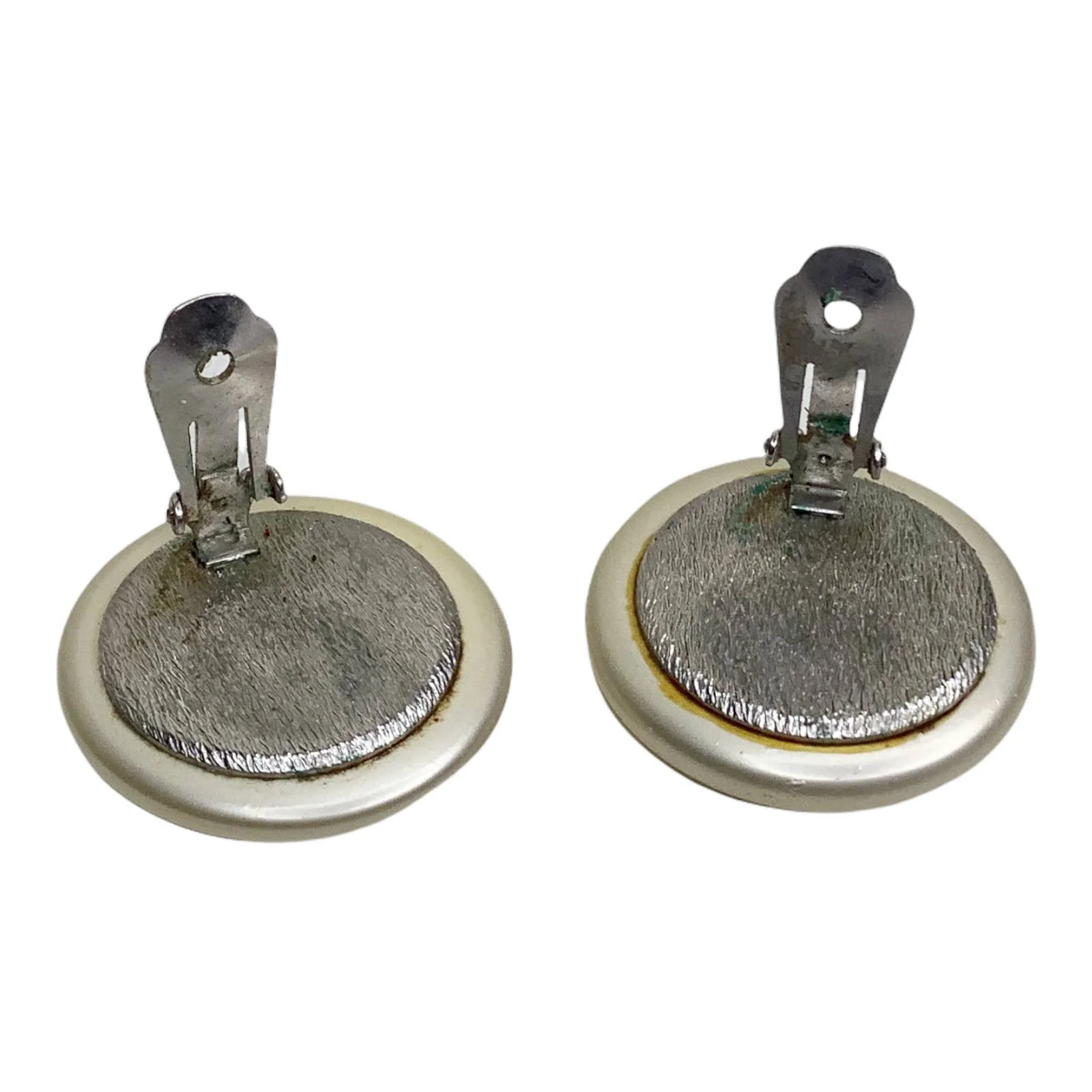 Vintage Earrings Clip On Off White Rippled Paint Textured Round Dome 1" by Marvella - Image 4