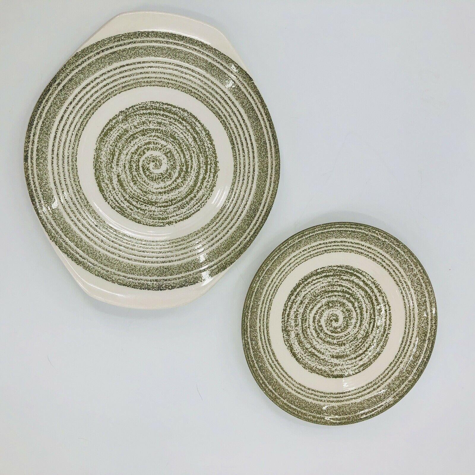Vintage El Verde Green Spiral Ironstone Dessert and Handled Plates by Max Schonfeld - Image 2