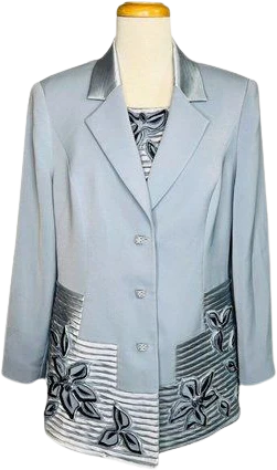 Vintage Embellished Formal Jacket and Top Suit Set Sz 14 Light Blue by Louise Ricci