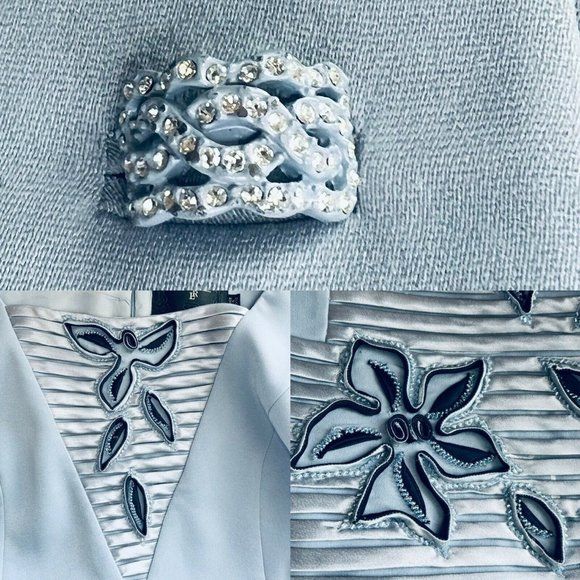 Vintage Embellished Formal Jacket and Top Suit Set Sz 14 Light Blue by Louise Ricci - Image 11