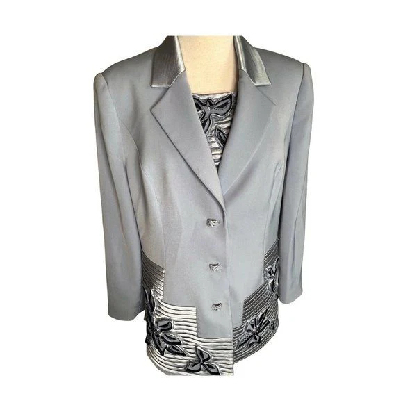 Vintage Embellished Formal Jacket and Top Suit Set Sz 14 Light Blue by Louise Ricci - Image 12