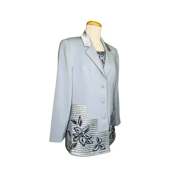 Vintage Embellished Formal Jacket and Top Suit Set Sz 14 Light Blue by Louise Ricci - Image 3