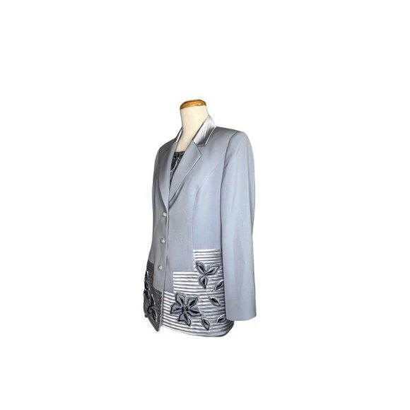 Vintage Embellished Formal Jacket and Top Suit Set Sz 14 Light Blue by Louise Ricci - Image 6