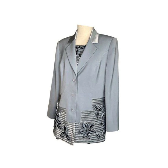 Vintage Embellished Formal Jacket and Top Suit Set Sz 14 Light Blue by Louise Ricci - Image 8