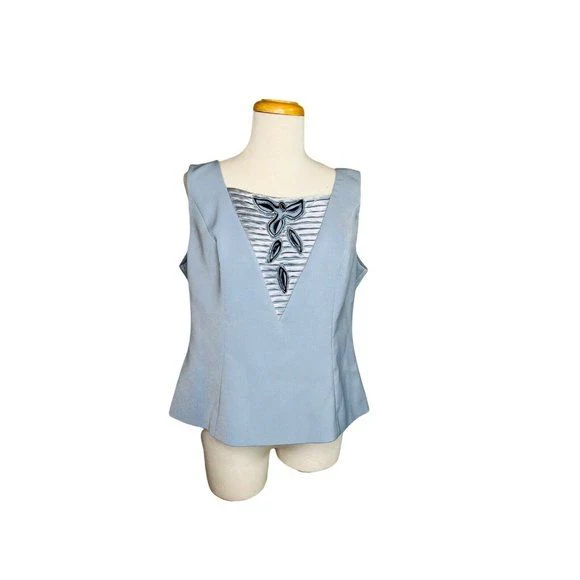 Vintage Embellished Formal Jacket and Top Suit Set Sz 14 Light Blue by Louise Ricci - Image 9