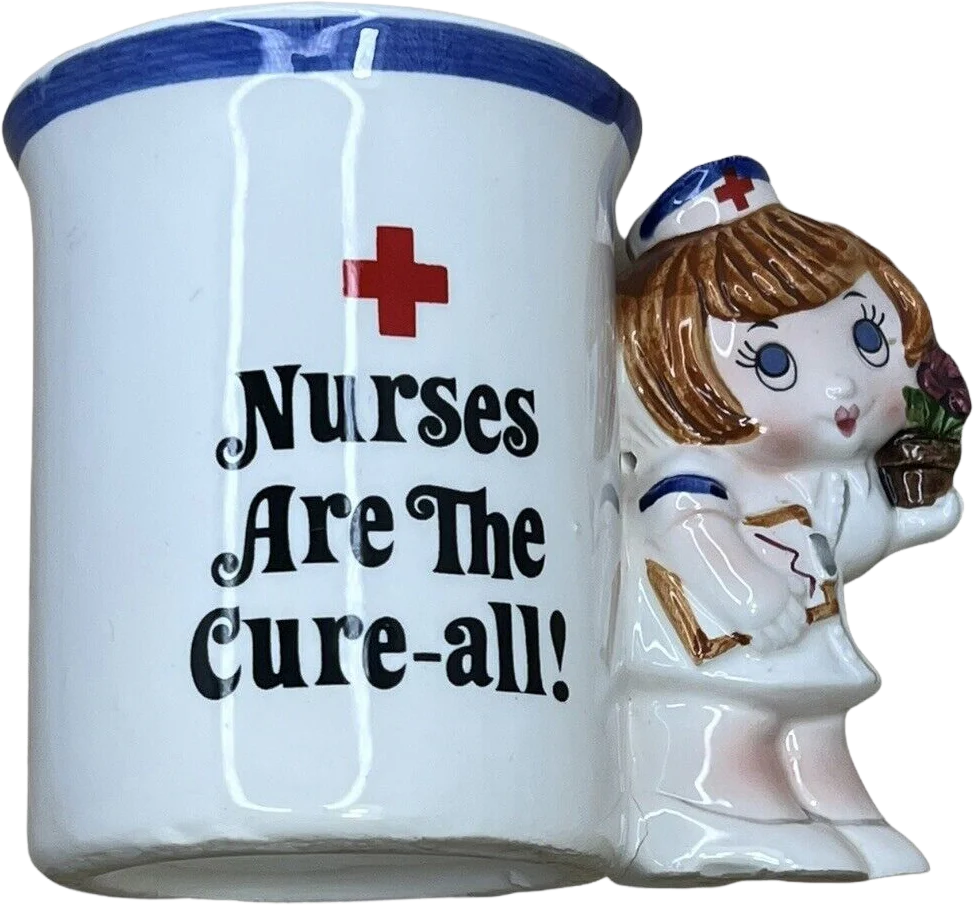 Vintage Enesco Nurses Are The Cure-All Coffee Mug Comical Nurse Handle Cute! by Enesco