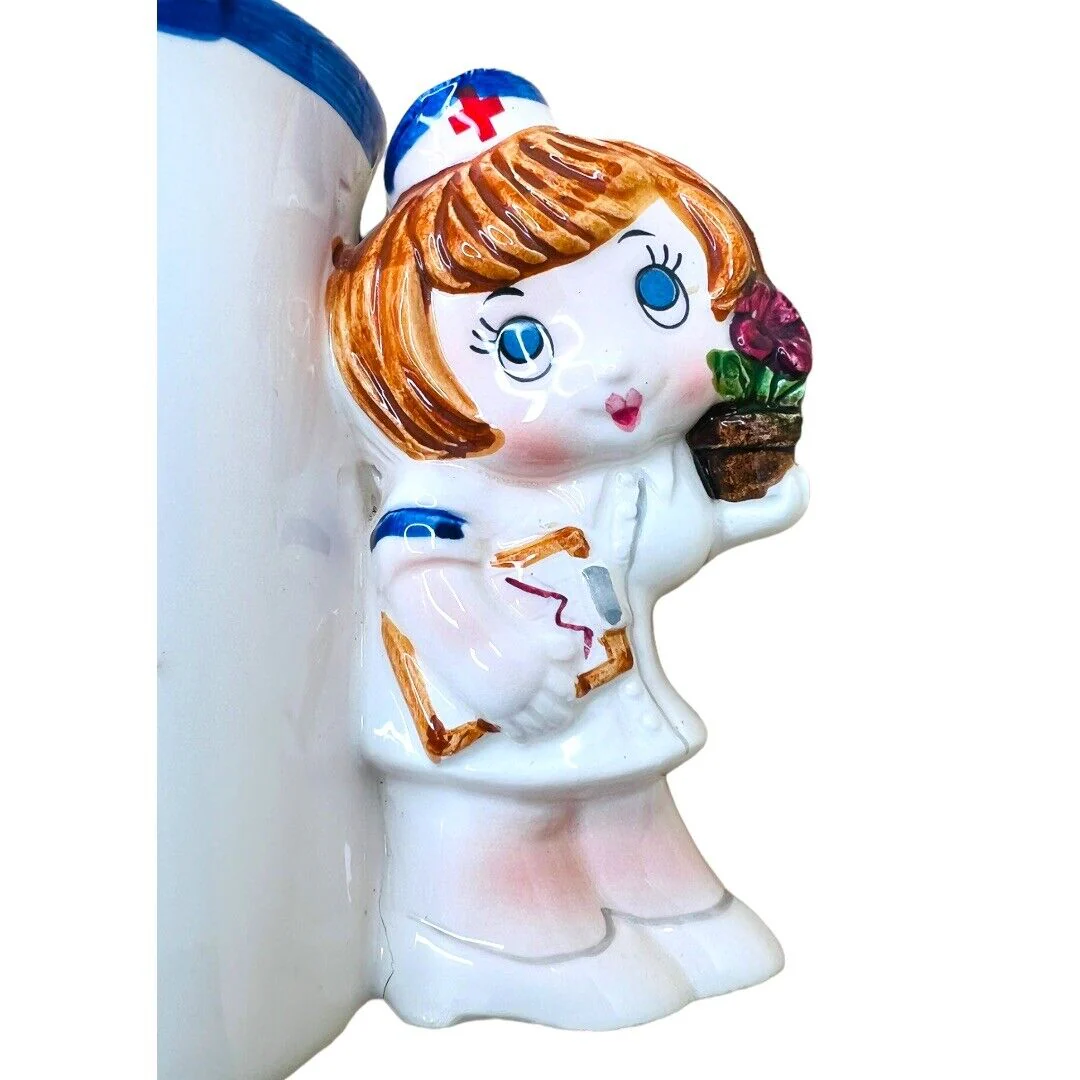 Vintage Enesco Nurses Are The Cure-All Coffee Mug Comical Nurse Handle Cute! by Enesco - Image 2