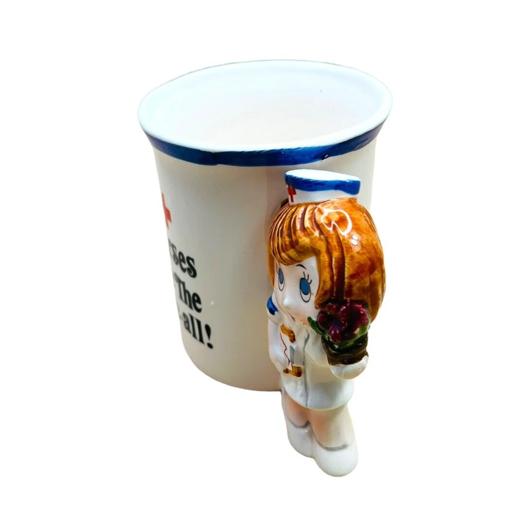Vintage Enesco Nurses Are The Cure-All Coffee Mug Comical Nurse Handle Cute! by Enesco - Image 3