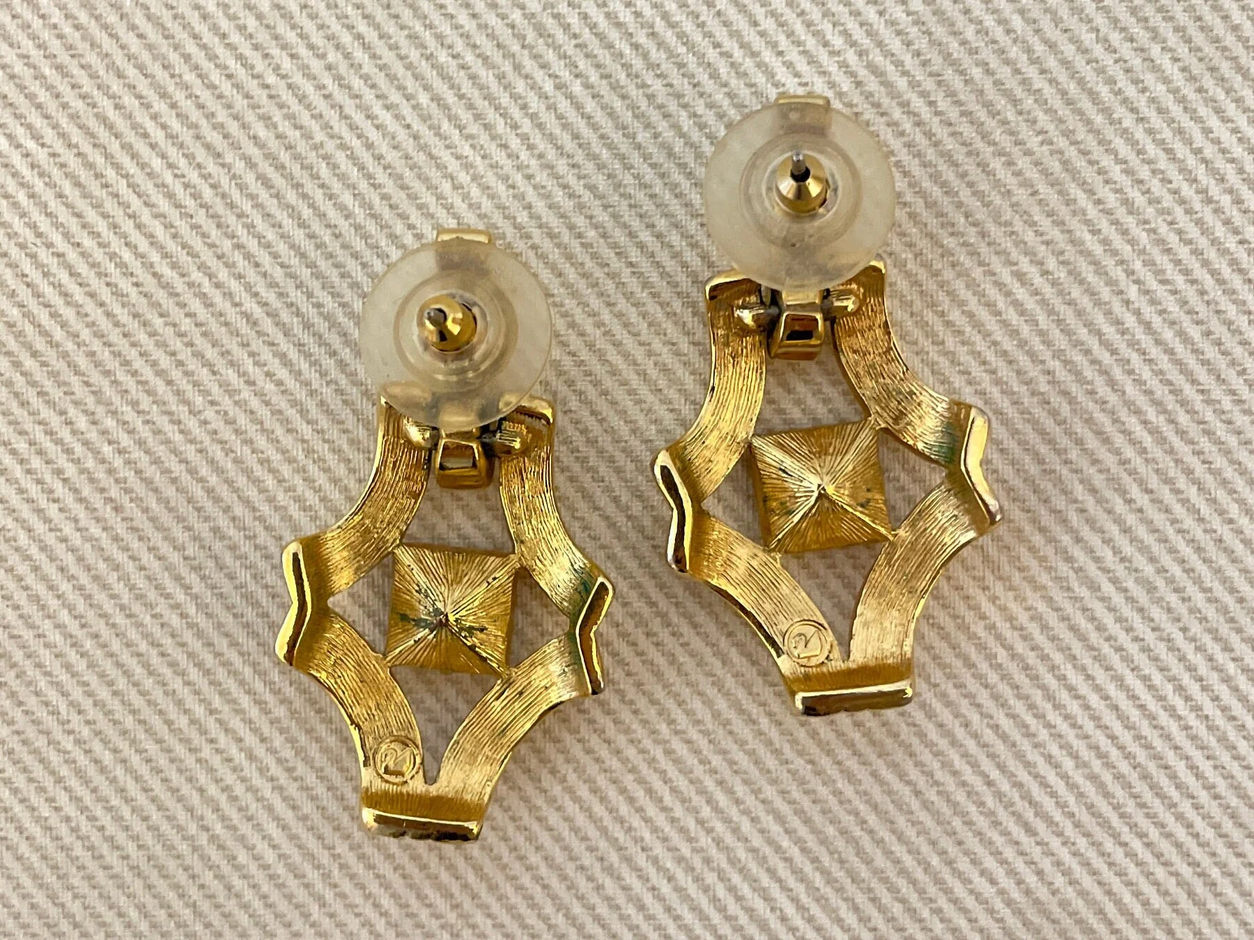 Vintage Etruscan Drop Earrings with Glass Amethyst Stone and Matte Gold Finish for Pierced Ears by Swarovski - Image 4