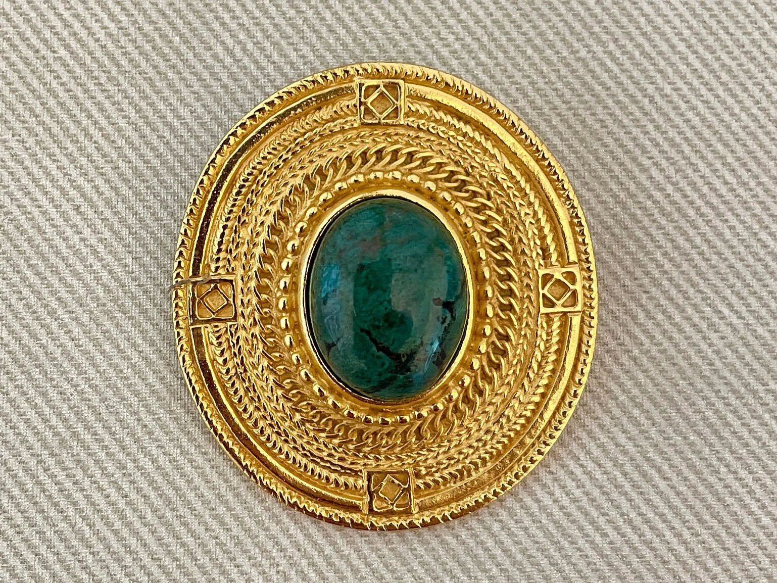 Vintage Etruscan Revival Medallion Brooch - Image 2