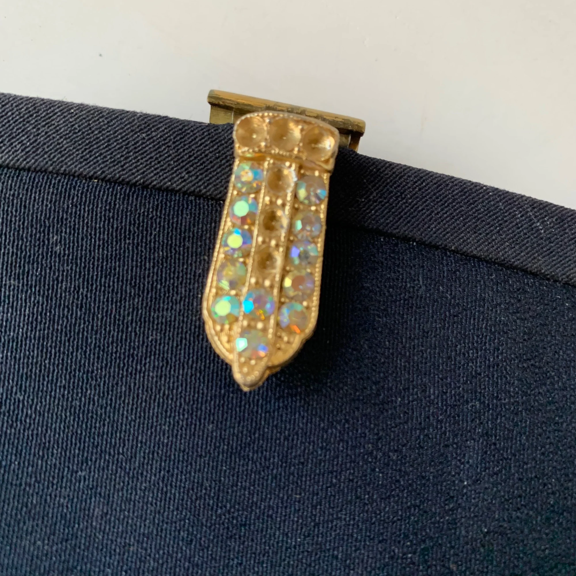 Vintage Evening Bag Rhinestone Ab Closure Handbag 60s Top Handle Framed - Image 3
