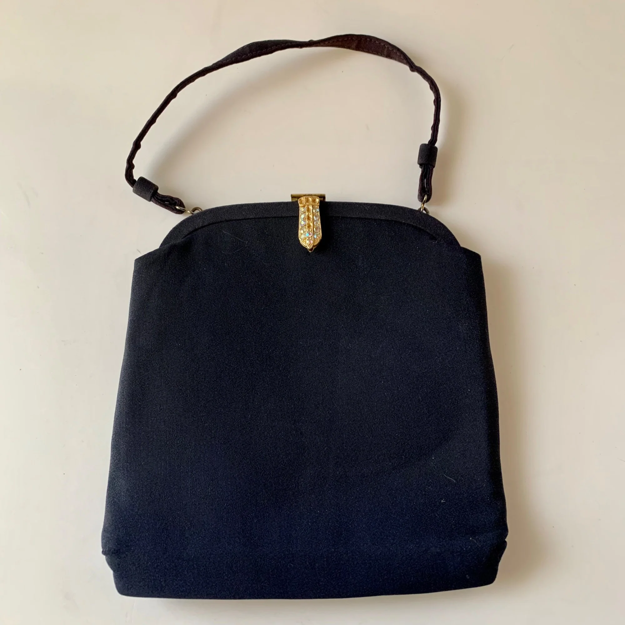 Vintage Evening Bag Rhinestone Ab Closure Handbag 60s Top Handle Framed - Image 6