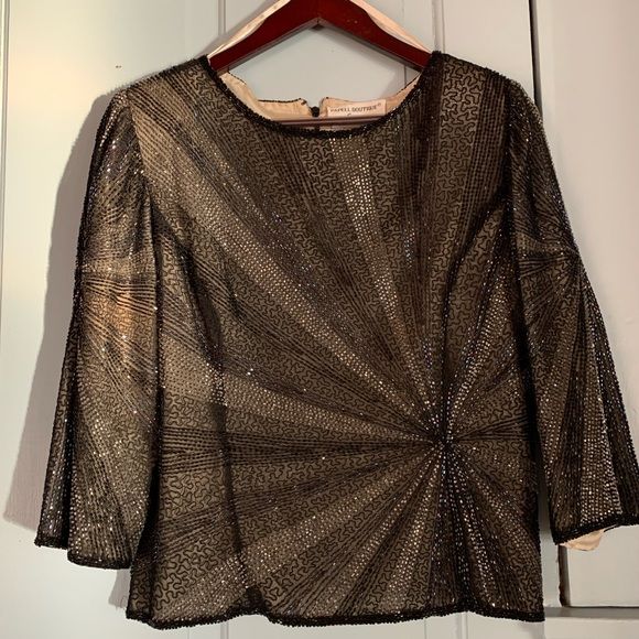 Vintage Evening Beaded Silk Top Blouse by Adrianna Papell - Image 8