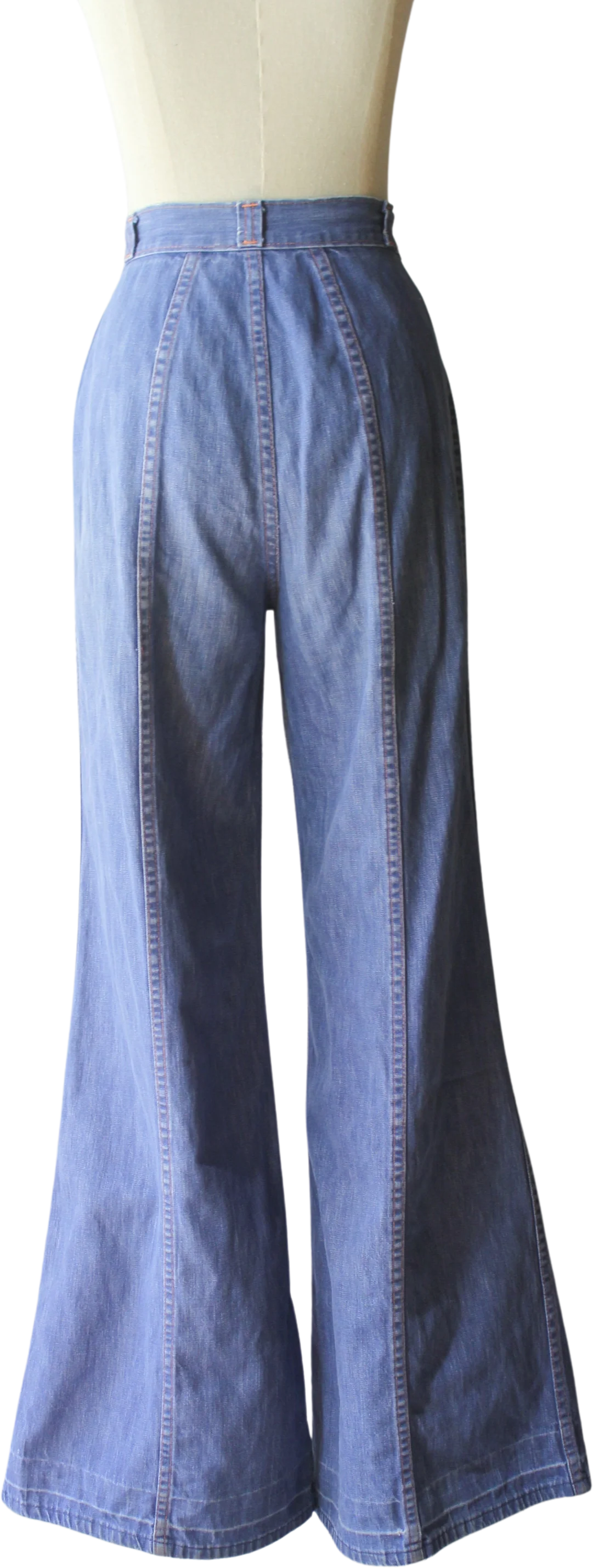 Vintage Faded Bell Bottom Seamed Pocketless Flared High Waist Jeans 26 27 Inch Waist