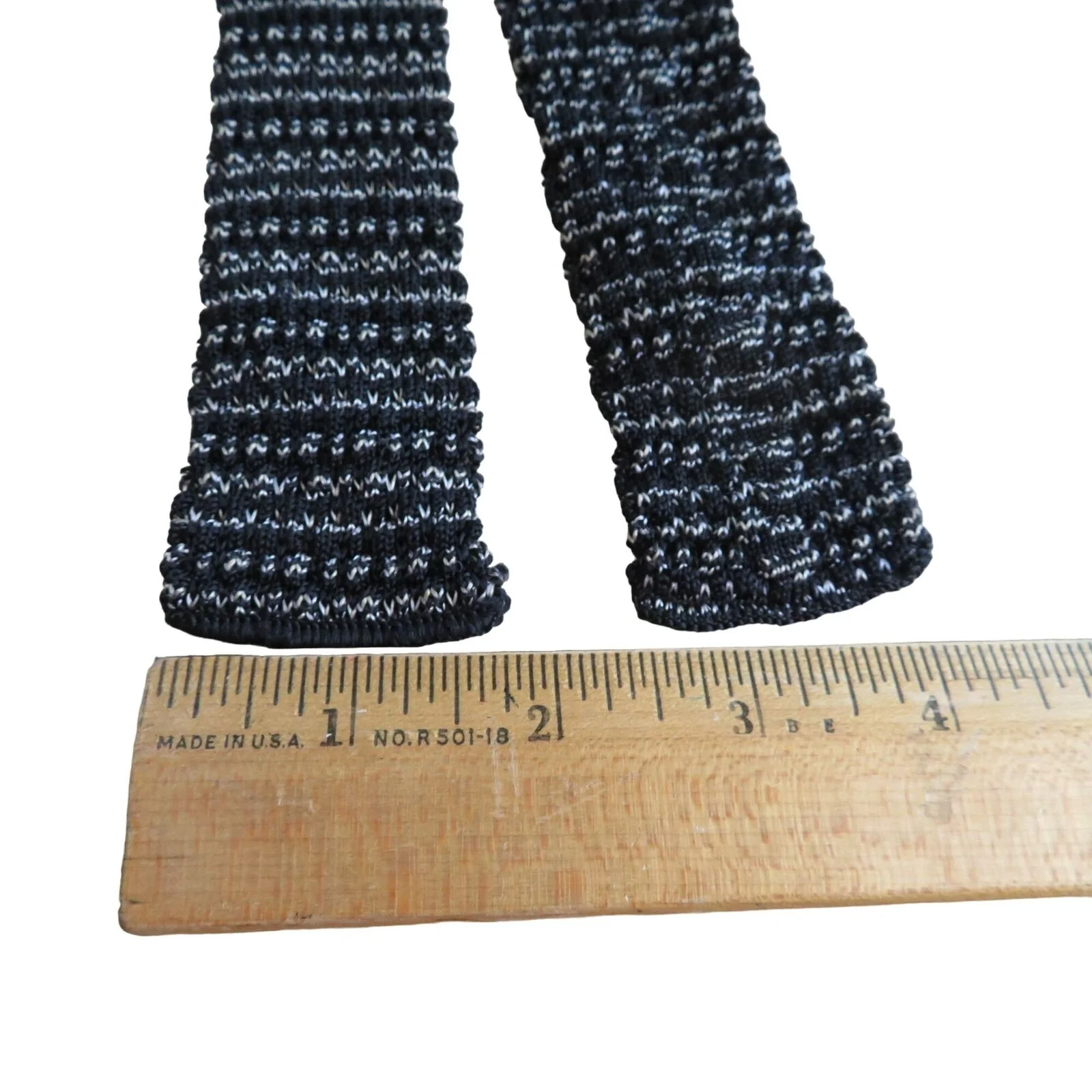 Vintage Fashion Knit Black White Tweed Skinny Tie Knit Necktie 52" Length Unisex - Image 3