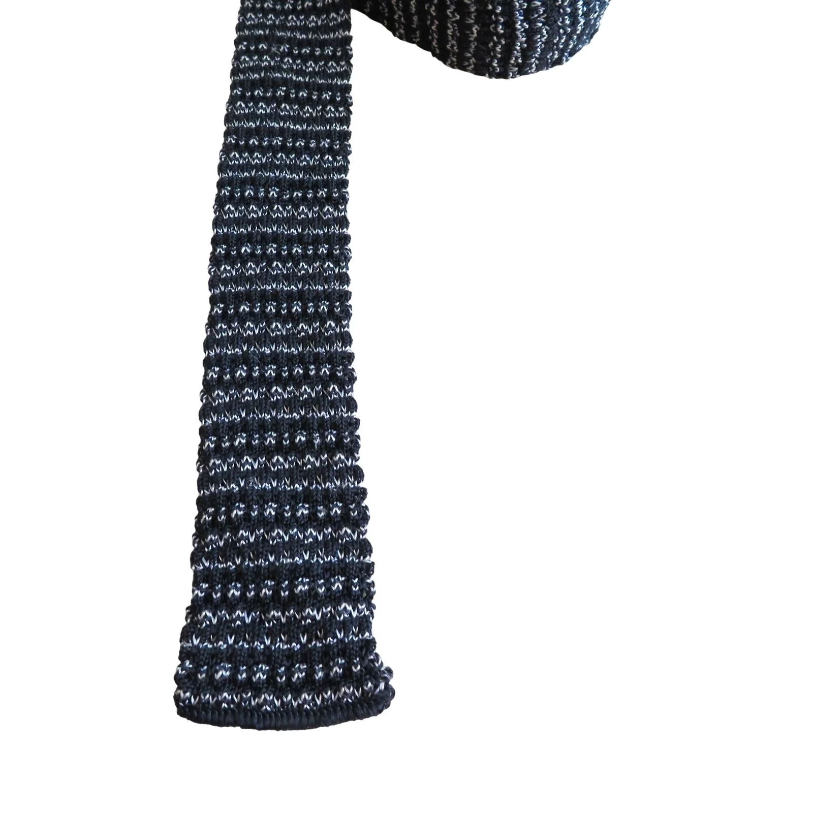 Vintage Fashion Knit Black White Tweed Skinny Tie Knit Necktie 52" Length Unisex - Image 4