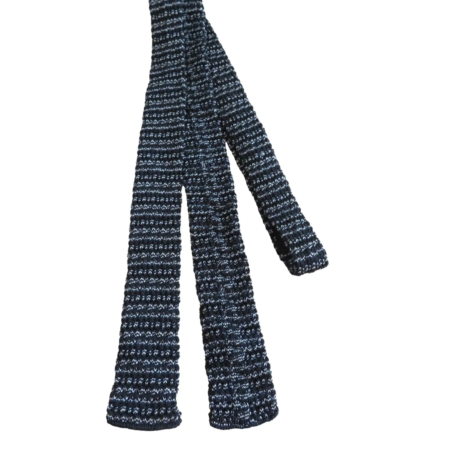 Vintage Fashion Knit Black White Tweed Skinny Tie Knit Necktie 52" Length Unisex - Image 5