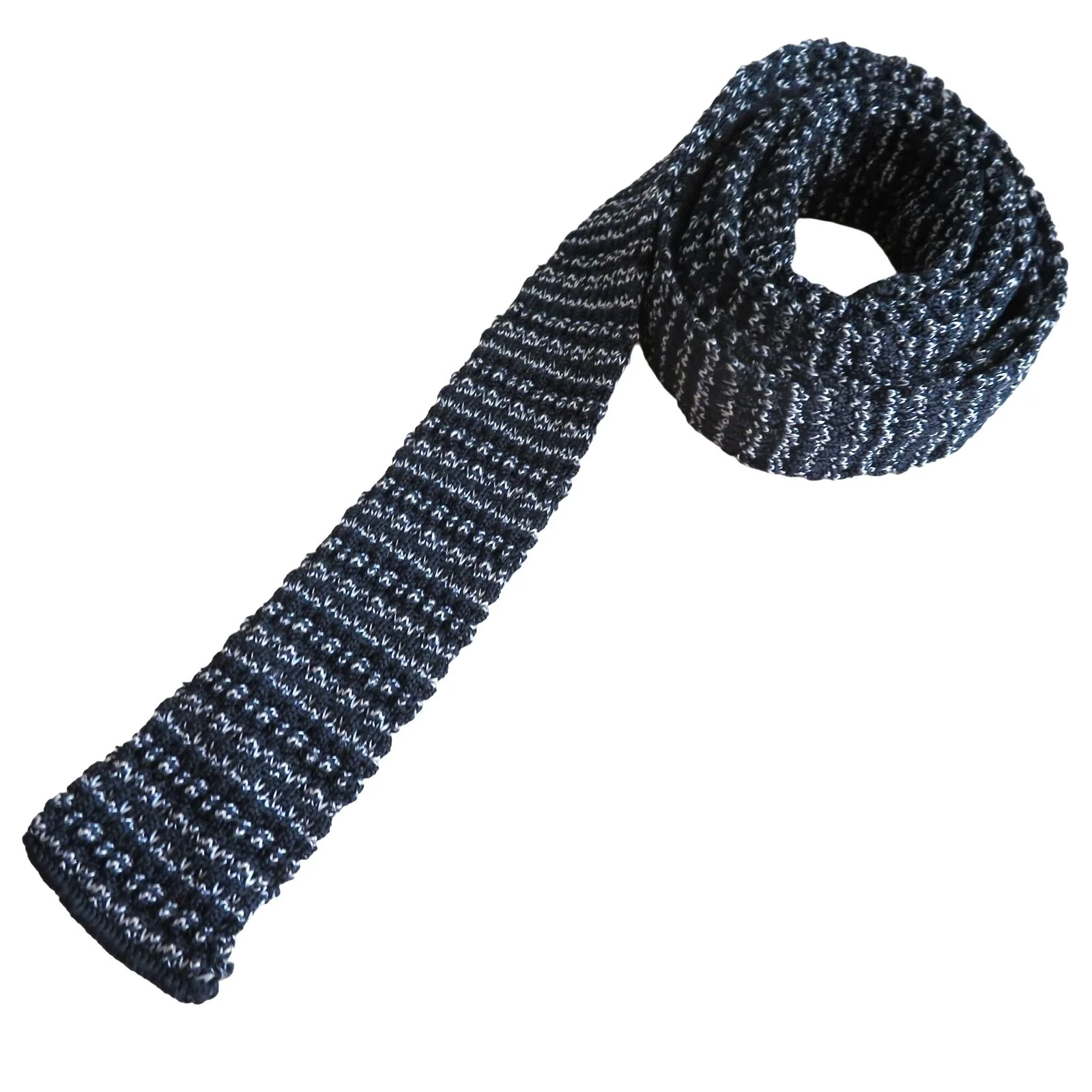Vintage Fashion Knit Black White Tweed Skinny Tie Knit Necktie 52" Length Unisex - Image 7