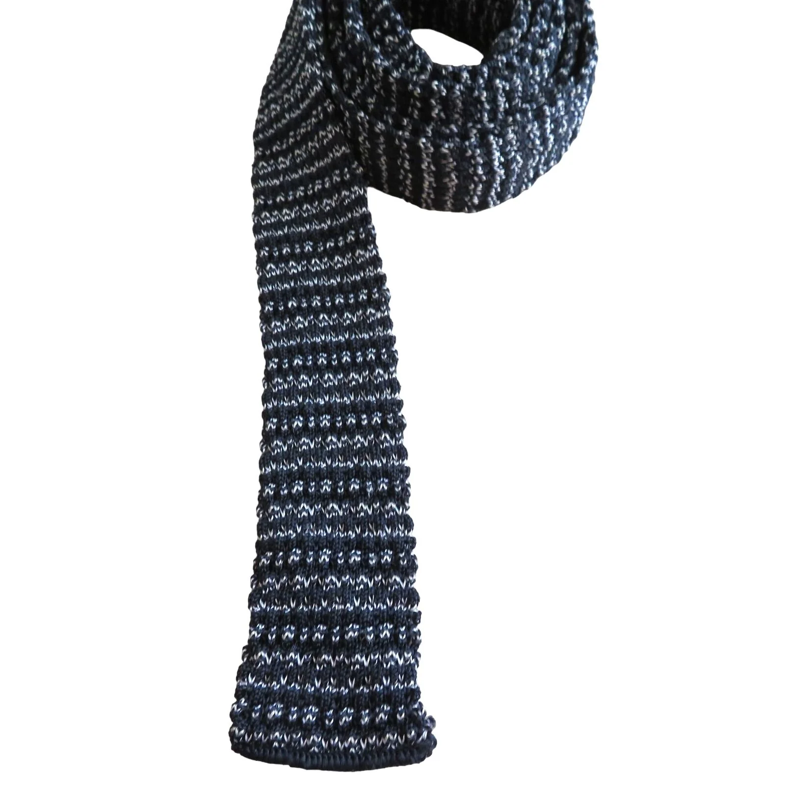Vintage Fashion Knit Black White Tweed Skinny Tie Knit Necktie 52" Length Unisex - Image 8