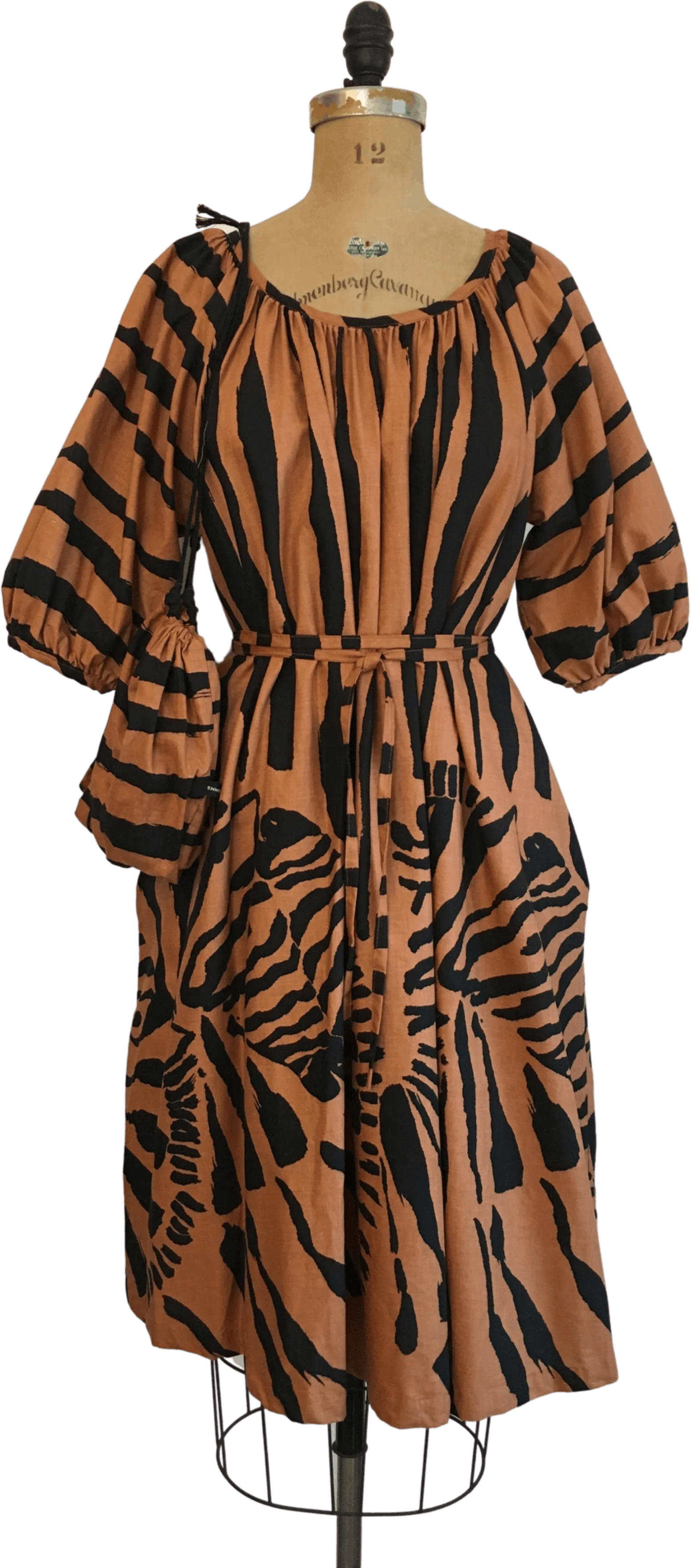 70's/80's Border Novelty Print Zebra Tent Dress and Bag by Fenno