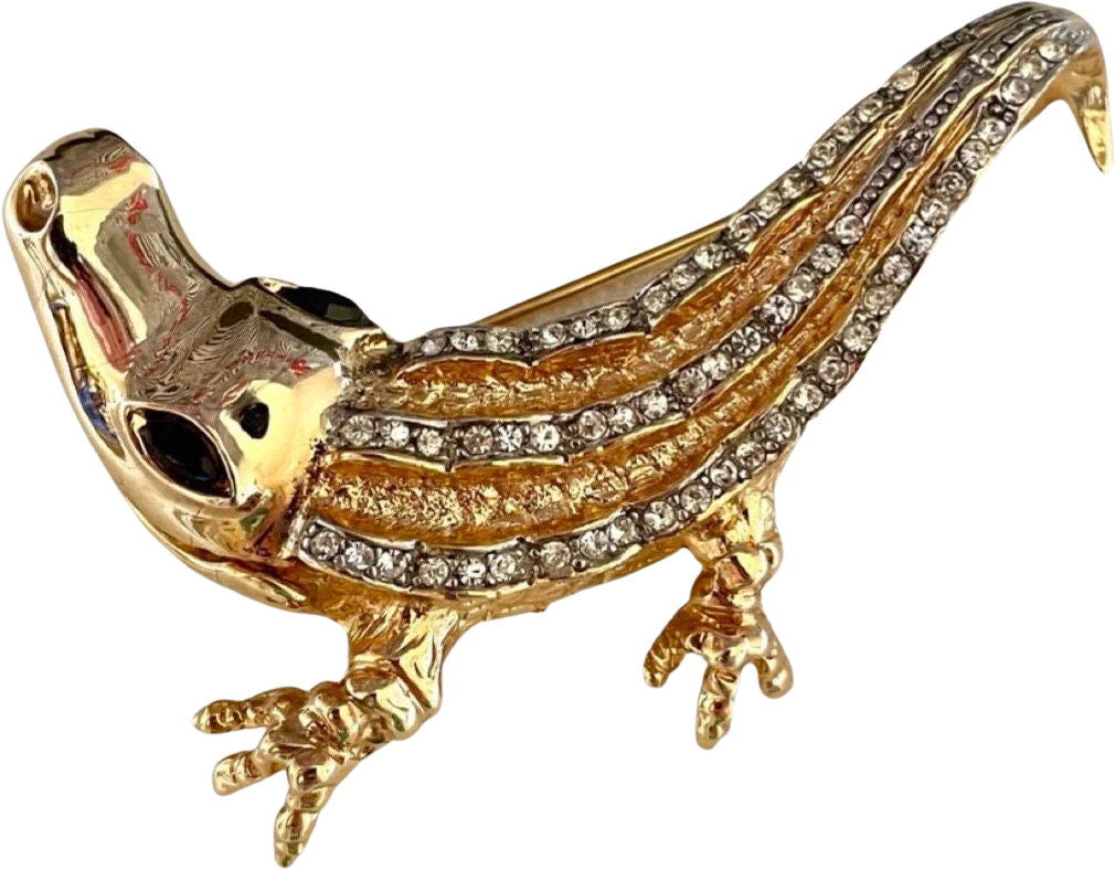 Vintage Figural Alligator Crocodile Brooch Pin Animal Motif Costume Jewelry