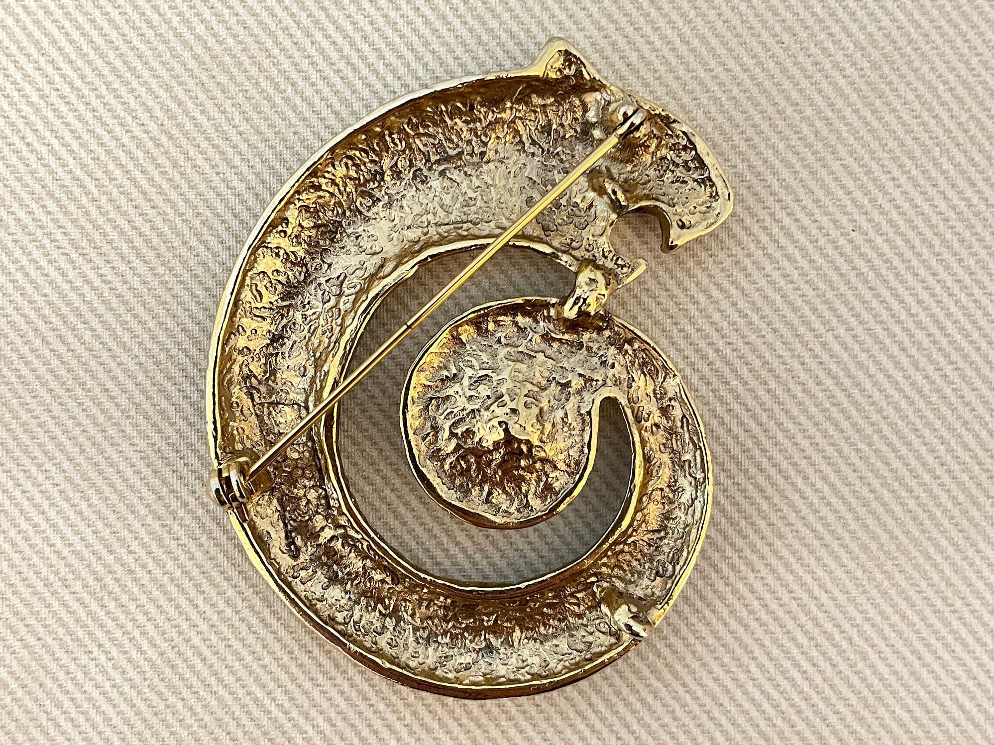 Vintage Figural Panther Brooch Pin Crystal Accents - Image 4